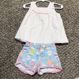 White Eyelet Top and Colorful Balloon Shorts Set 2t
